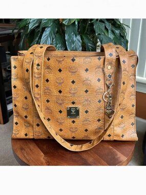 MCM Visetos Shopper Tote Bag Cognac Tan